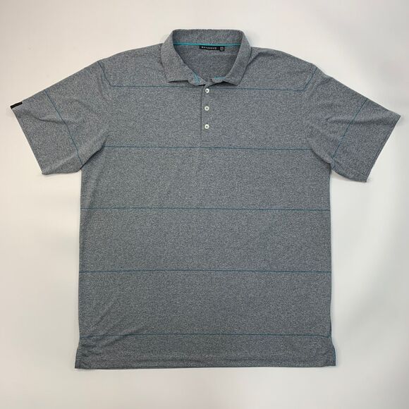 Devereux Polo Shirt Mens XXL 2XL Grey Blue Heathered Striped Performance Golf - Picture 2 of 9